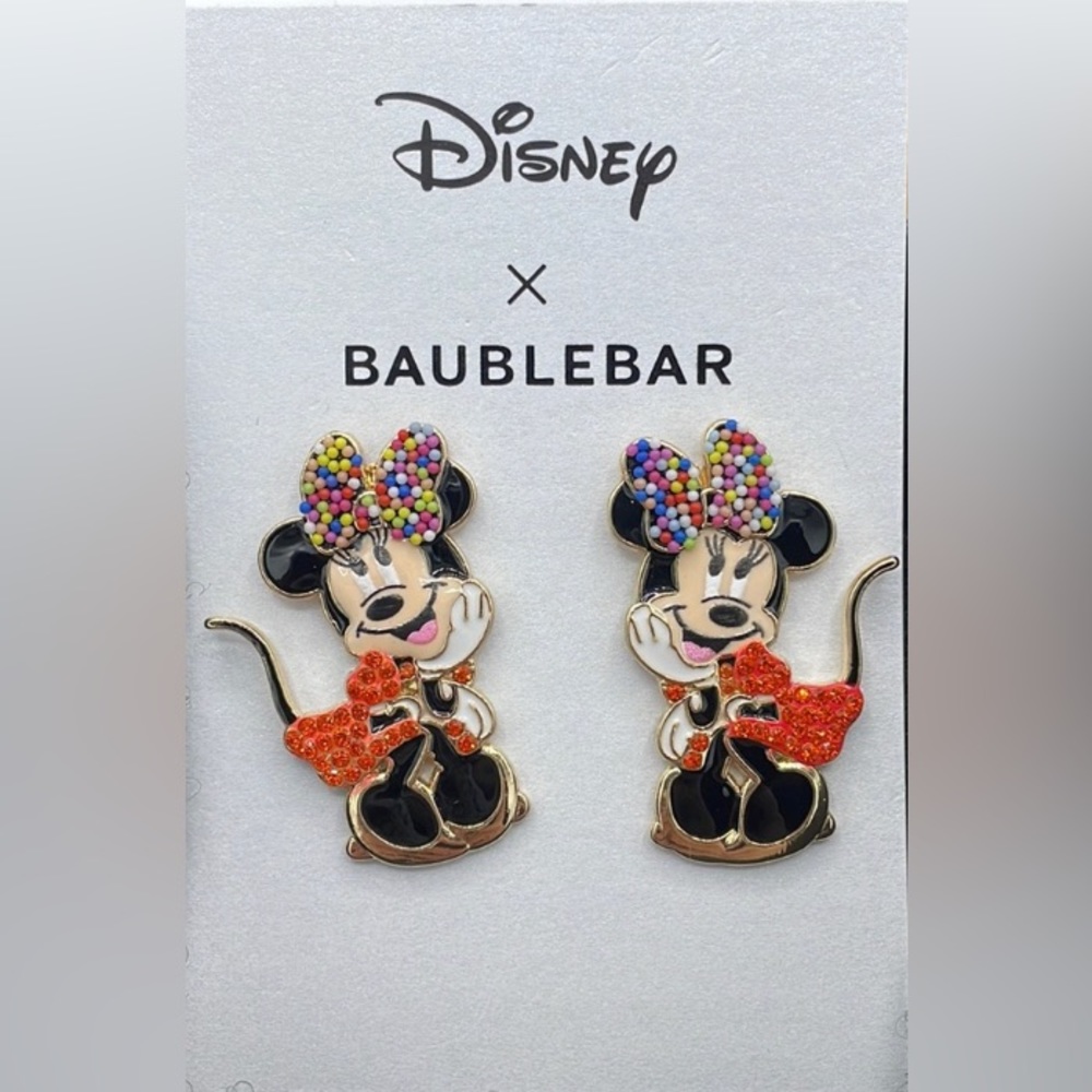 New Disney x Baublebar Minnie mouse birthday earrings with sprinkle-inspired bow